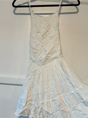 White Bodice Spaghetti Strap Dress, Cross Strap Back